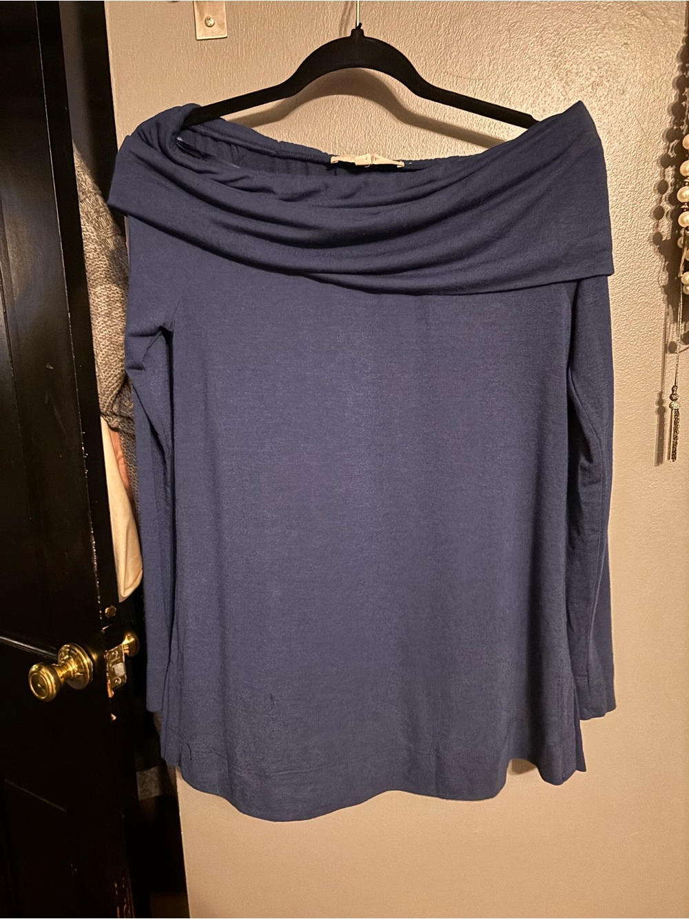 LOFT Navy Off-Shoulder Draped Knit Top